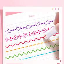 6pcs Highlighter Pens, Calligraphy Curve Pens, Roller Flower Pens, Double-Headed Stamp Outline Pens, Creative Wave Flower Rollerball Pens, School Supplies,Back To School