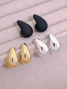 LADYCOCO 3 Pairs Elegant & Unique Gold, Black, Silver Water Drop Earrings Set, Suitable For Women's Daily Wear, Dates, Parties - 3 Color Set - View 4