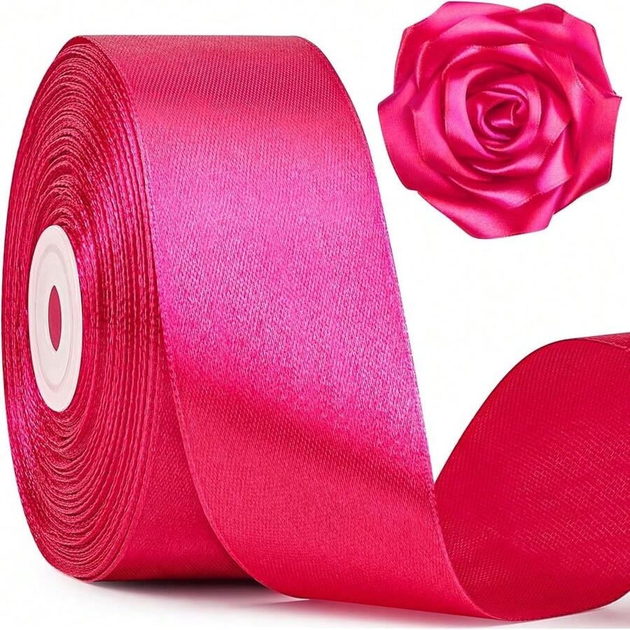 New 1-1/2 Inch Wide Rose Red Satin Ribbon, 50 Yards Solid Polyter Fabric Ribbon For Ros Making, Gift Wring, Uation, Wedding Drations, Crafts, Bows - 玫瑰紅 - View 1