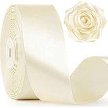 New 1-1/2 Inch Wide Ivory Satin Ribbon, 50 Yards Solid Polyter Fabric Ribbon For Ros Making, Gift Wring, Uation, Wedding Drations, Crafts, Bows - Ivory - View 1