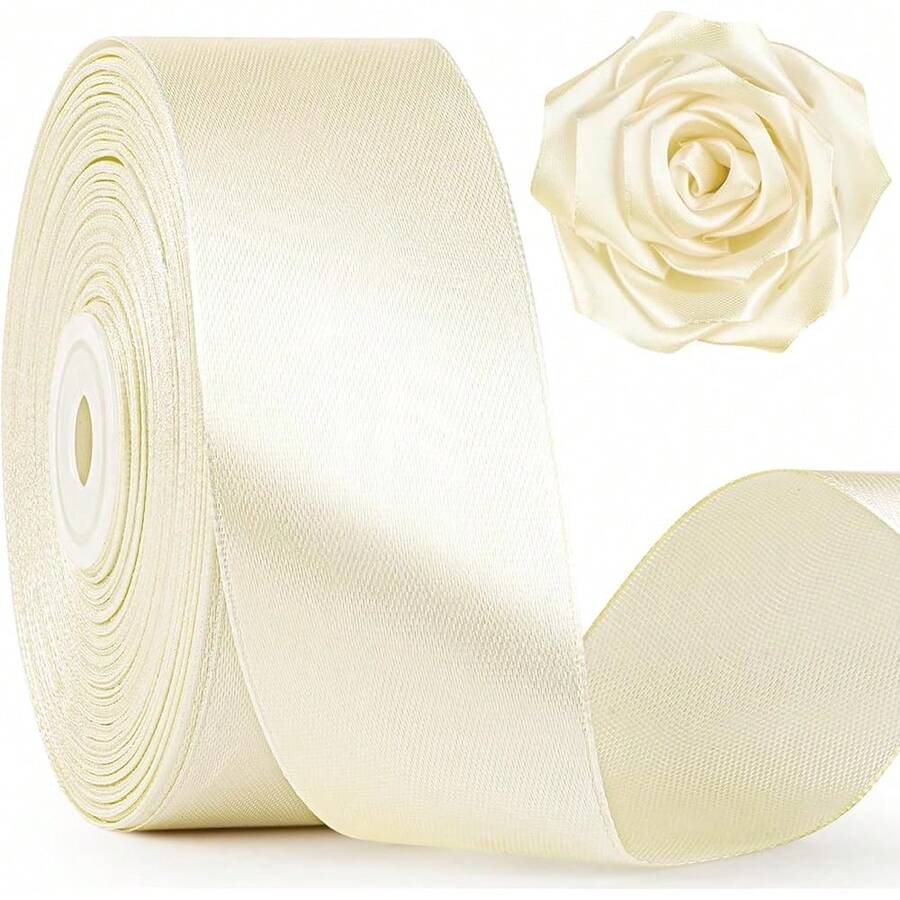 New 1-1/2 Inch Wide Ivory Satin Ribbon, 50 Yards Solid Polyter Fabric Ribbon For Ros Making, Gift Wring, Uation, Wedding Drations, Crafts, Bows - Ngà voi - Xem 1