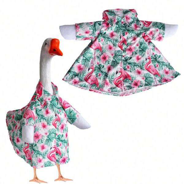 Hawaiian Goose Outfit Summer Porch Goose Outfits Shirt Goose Clothes Cute Goose Costume For Outdoor Garden Yard Decor ( Flamingo Shirt)