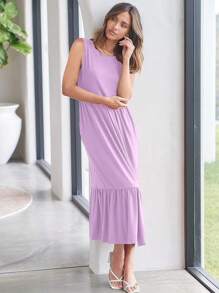 Women Summer Casual Sleeveless Crewneck Sundress Aline Flowy Tiered Maxi Long Beach Dress Vacation Outfits Halloween Christmas New Year