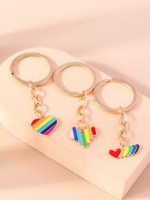 3 cái/gói Móc chìa khóa hình trái tim cầu vồng sáng tạo, Phụ kiện thường ngày cho cả nam và nữ - Nhiều màu - Xem 3