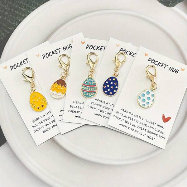 5 pièces Porte-clés charms d'œufs de Pâques - Pendentifs en résine colorés avec des messages inspirants, parfaits pour les cadeaux de fête, les faveurs de fête et l'utilisation quotidienne, la décoration de sac à dos, porte-clés pour sac