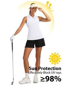 MathCat Women's Golf Polo Shirt, Sleeveless, 1/4 Zip, Tennis Tank Top, Racerback With Collar - 白色 - 查看 6