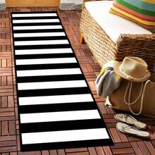 1/2 Set Modern Minimalist Black And White Striped Carpet, Living Room Carpet, Outdoor Carpet, Decorative Carpet, Hallway Carpet, Easy-To-Clean Carpet, Ideal For Bedrooms, Kitchens, And Entryways.