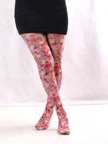 1件薄款连裤袜，复古恶魔眼印花，百搭日常穿着、派对、演出搭配、送礼，适合春秋季节 - 彩色 - 查看 16