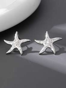 1 par de pendientes minimalistas elegantes y de moda con forma de estrella de mar