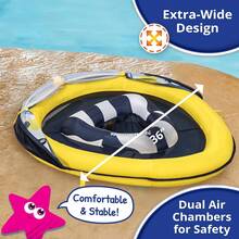 Deluxe Baby Float with Adjustable Canopy - 6-24 Months - Baby Swim Float with Splash & Play Activity Center and Perfect-Fit Safety Seat - Navy/White - Barca infantil de PVC arcoíris con toldo - Ver 7