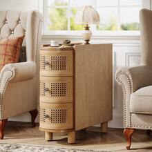 Tribesigns Solid Wood End Table, 3-Drawer Rattan Side Table, Night Stand With 3 Rattan Drawers And Exquisite Embossed Handles For Living Room, No Assembly Required (Oak - Gỗ sồi - Xem 2