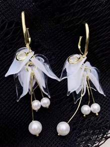 1 Pair Natural Floral Petal & Pearl Elegant Earrings For Women, Suitable For Wedding, Party, Valentine's Day