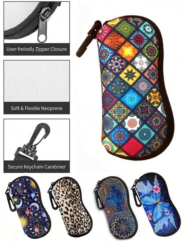1 pezzo Custodia per occhiali alla moda e colorata, realizzata in materiale durevole, custodia portatile morbida per occhiali da sole, adatta per viaggio e sport, scatola compatta e protettiva per occhiali da auto