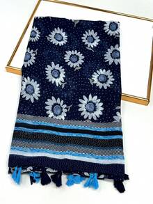 优雅简约丝巾，时尚女士真丝围巾，色彩鲜艳的印花大披肩，波西米亚风沙滩披肩，春夏棉麻质感披肩 - 彩色 - 查看 5