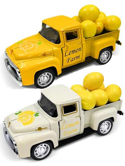 1pc Mini-Lemon Truck Decoration, Lemon Decoration Home Metal Truck Decoration Mini Fake Lemon Farmhouse Table Lemon Layered Tray Summer Decoration Suitable For Home Kitchen, Mini Truck Lemon Party Decoration Yellow/Cream Color Room Decor Home Decor Ornaments Home Miniature Things