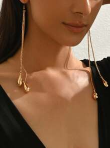 1 Pair Women's Elegant Metal Teardrop Chain Tassel Dangle Earrings, Fashionable Personalized Jewelry Accessories