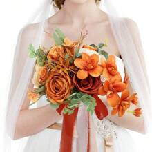 Bridal Wedding Bouquet - Artificial Silk Rose Bridal Bouquet, Retro Wedding Centerpiece Decor, Fake Flowers For Bridal And Bridesmaid, Wedding Party Decor
