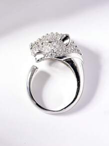 1Pc European And American Leopard Head Unique Design Open End Ring,Zirconia Decoration Cuff Accessory,Suitable For Both Men And Women,Suitable For Daily,Party,Valentine's Day Gift,Birthday Gift.