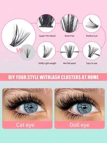 40D-100D Faux Mink Eyelashes, 456/432 Pieces/Cluster, 0.07mm D Curl, 10-14mm Mixed Natural Style 3D Russian Thick Individual Eyelash Extensions, Makeup Tools - D - 查看 5