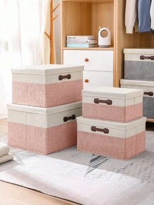 1pc Pink Japanese Style Storage Box, Foldable Wardrobe Storage Box, Drawer Style Covered Organizing Box, Clothes And Toys Storage Box - Pink - View 2