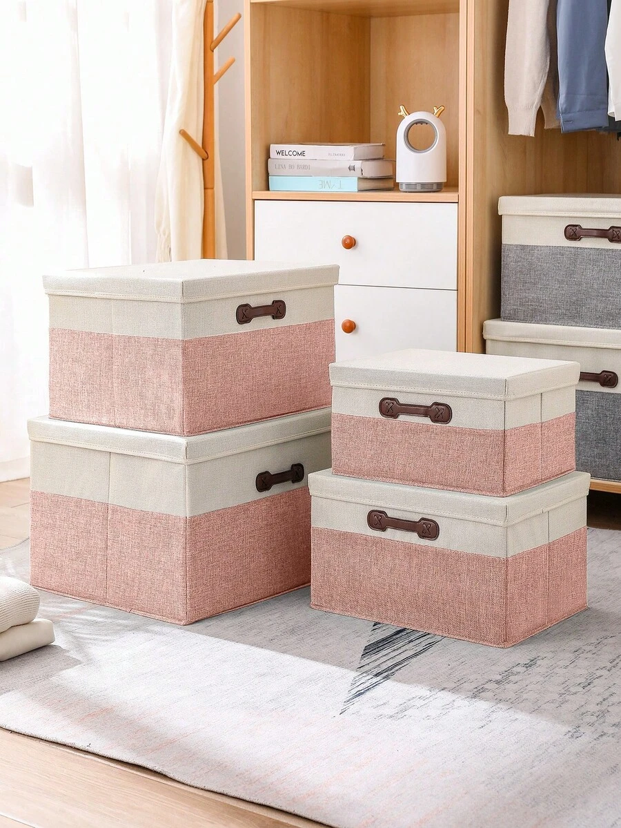 1pc Pink Japanese Style Storage Box, Foldable Wardrobe Storage Box, Drawer Style Covered Organizing Box, Clothes And Toys Storage Box