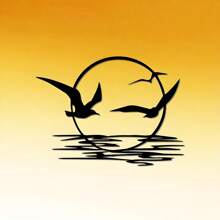 2D Flat Iron Sunrise And Seagulls Metal Wall Art. It Features A Circular Silhouette Design, Suiting Living Rooms, Bedrooms, Dining Areas, And Offices. It's An Elegant Home Decoration Gift Idea, Great For Home Adornment And Serves As The Perfect Room Decor.