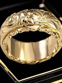 1pc Fashion Vintage Surface Carved Bloom Pattern Design Personalized Ring - Perfect For Daily And Party Holiday Jewelry- Without Box