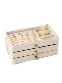 3-Drawer 45-Slot Jewelry Storage Organizer Box For Necklaces, Earrings, Rings & Watches, Velvet Display Tray