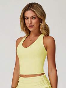 MASKERT Women's Sports Vest, Yoga Vest, Sports Vest, Camisole Vest, High Elasticity Sports Vest, Home Commuting Vest, Skin Friendly And Comfortable - Yellow - View 4