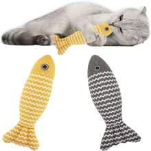1 pieza Juguete de peluche con forma de gato y pez, juguete interactivo de cuerda suave para entrenamiento, suministros para mascotas
