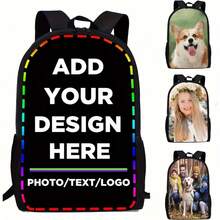 1pc Customized Large Capacity Backpack - Use Your Photo/Text Design - 19 Inch - Adjustable Shoulder Straps, High Capacity, Lightweight, Zipper Closure, Unisex - Suitable For Daily Commute, School, Travel, Work, Mother's Day, Halloween, Easter, Christmas, Father's Day, Wedding, Valentine's Day - Multicolor - View 3
