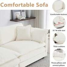 Luxury Modular Sectional Sofa, 146.5" Modern Chenille Comfy Cloud Couches For Living Room Office, 4 Seater Deep Sofa With 2 Armrest Pillows And 4 Toss Pillows,Beige - 米色4座 - 查看 4