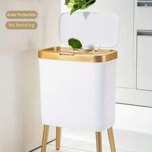 15L Odor-Sealing Trash Can With Elevated Legs - Multi-Functional, Modern Home Decor Waste Bin For Kitchen, Living Room, Bedroom, Bathroom Luxury Rectangular Trash Can - Large Capacity Kitchen And Bathroom Waste Bin With Press-Type Lid, Non-Electric, Elegant Design For Home And Living Room Back To School