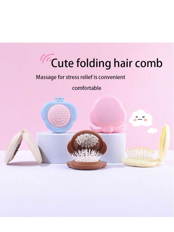 Compact Cloud Shaped Foldable Air Cushion Massage Hair Brush, Lightweight Outdoor Double Fold Styling Comb Suitable For All Hair Types, Ideal Travel & Camping Accessory