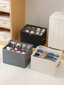 1pc/2pcs Foldable Fabric Storage Box With Lid, Dust-Proof Shoe Storage Container, Multi-Functional Compartment Organizer Box - Multicolor - View 4