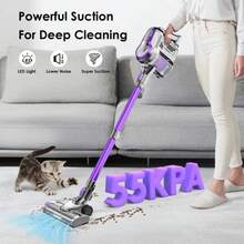 Aspirapolvere senza fili FixtFixer, aspirapolvere a stelo da 55 kPa, fino a 55 minuti di autonomia, aspirapolvere 6 in 1 senza fili potente, faro a LED da 0,9 l, aspirapolvere leggero per peli di animali, tappeti, pavimenti duri