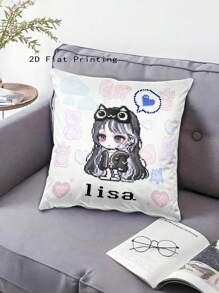 1pc Pixel Art Print Throw Pillow Cover, Y2K Style Pixel Character Polyester Cushion Cover, Rectangular Customizable Name Pillowcase, Suitable For Bedroom, Living Room, Study, Best Gift For Her