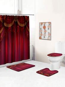 1pc/4pcs Luxurious Red European Noble Style Shower Curtain Set | Classical Luxury Romantic French Style Shower Curtain, Shower Curtain Fabric Bathroom Decoration Curtain With 12 Hooks, Non-Slip Bathroom Mat Toilet Mat Set, Bath Mat, Toilet Seat Mat, Non-Slip U-Shaped Mat, With Shower Curtain Hooks 12 Back To School