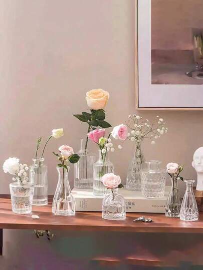 1Set Vintage Mini Flower Vase, Various s, Small Bud Vase Centerpieces,Clear Pot Carving Perfect Rustic Wedding, Gathering Tafel ation,Home ,Flower Vase,Centerpiece,Table Moderne Bohemian Room Glass view 9