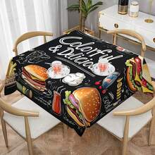 1/20pcs Black Themed Rectangular Polyester Tablecloth - Vibrant Fast Food Design With Burgers, Fries & Milkshakes, Durable & Easy-Clean Machine- Fabric For Kitchen, Dining Room, Parties, Outdoor Dining, Kitchen Decor, Bold Graphics, Cover, Stylish Table Linen, Food Enthusiasts - Multicolor - View 13