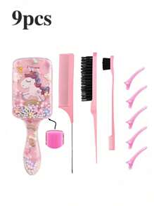 9pcs/Fashion Girl Square Transparent Cartoon Children's Comb, Smooth Comb, Home Hair Care Comb, Scalp Massage Comb, Bubble Ball Plastic Comb, Hair Care Tip Comb, Three Row Comb, Double Row Comb Styling, Brush, Eyebrow Pencil, Makeup Pot Hair Cover, Brush, Hair Clip - The Best Personalized Gift For Your Girl ,Hair Accessoires, Hair Accessories, Claw Clips