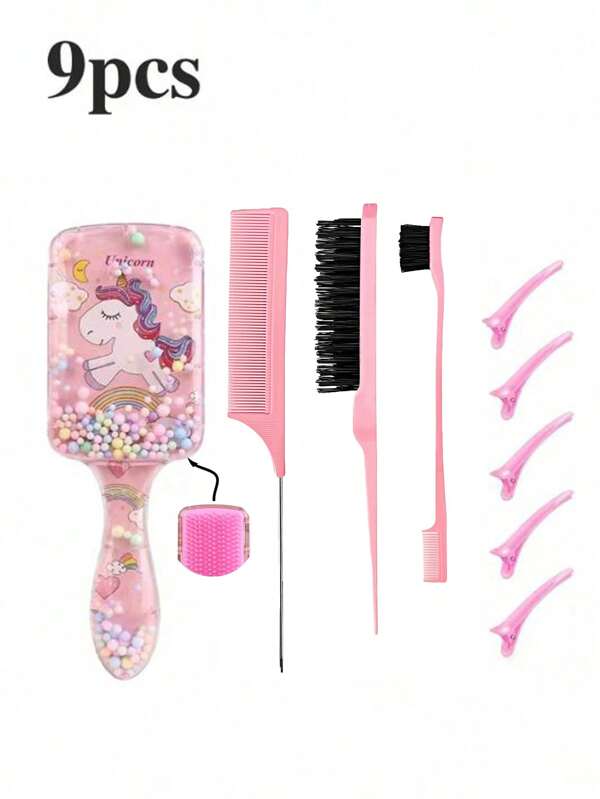 9pcs/Fashion Girl Square Transparent Cartoon Children's Comb, Smooth Comb, Home Hair Care Comb, Scalp Massage Comb, Bubble Ball Plastic Comb, Hair Care Tip Comb, Three Row Comb, Double Row Comb Styling, Brush, Eyebrow Pencil, Makeup Pot Hair Cover, Brush, Hair Clip - The Best Personalized Gift For Your Girl ,Hair Accessoires, Hair Accessories, Claw Clips