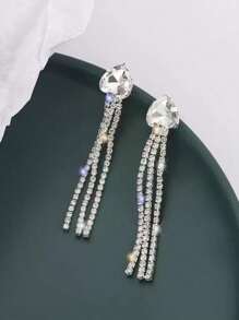 1 par de brincos de borla de cristal com strass da moda, joias de noiva elegantes para mulheres