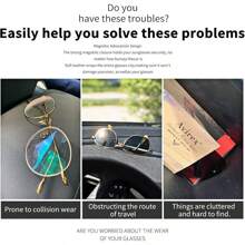 2 Pack Sunglasses Holder For Car Visor,  Leather Magnetic Sunglass Holder For Car With Clip,  Pink