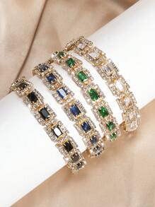 1 pieza Pulsera de cadena con piedra rectangular de circonita cúbica de varios colores rodeada de rhinestones, ajustable para que las mujeres la usen a diario, en vacaciones, fiestas, bodas, como regalo