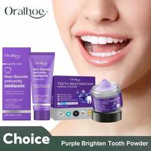 Teeth Restoration Mineral Powder Teeth Whitening Remove Stain Oral Clean Fresh Breath Improve Smell Purple Bleaching Toothpaste - 50g boxed - View 2
