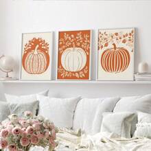 3PCS Halloween Pumpkin Wall Art Print Spooky Pumpkin Poster Kitchen Living Room Wall Decor, Farmhouse Print, Canvas Halloween, Room Decor Aesthetic, Posters For Room , Canvas Wall Art, Optional Frame,Wall Decor, Bedroom Decor. ,Halloween Decor Home Decor Fall Decor