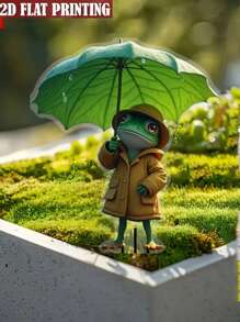1pc 2D Cute Frog Garden Logo - Durable Animal Theme Outdoor Garden Decoration, Yellow Raincoat And Green Leaf Umbrella Design, Multi Functional Floor Mounted Outdoor Decoration, Suitable For Christmas, Teacher's Day, Thanksgiving Gifts, Fun Tadpole Garden Decoration, Lightweight Weather Artwork, Seasonal Decoration, Exclusive For Nature Enthusiasts,