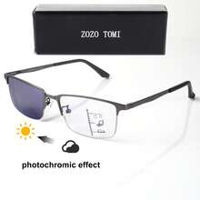 光致变色渐进多焦点阅读眼镜，金属柔性半框双光眼镜，防蓝光，视野清晰，男女通用 - 白色 - 查看 17