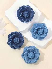BMOR 1 par de aretes de vaquero retro con camelias y aretes de flor de denim 3D personalizados y exagerados, adecuados para el uso diario de las mujeres